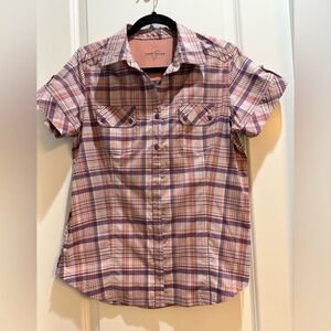 Eddie Bauer Pink/purple Plaid Short Sleeve Button Down Outdoor Shirt Large